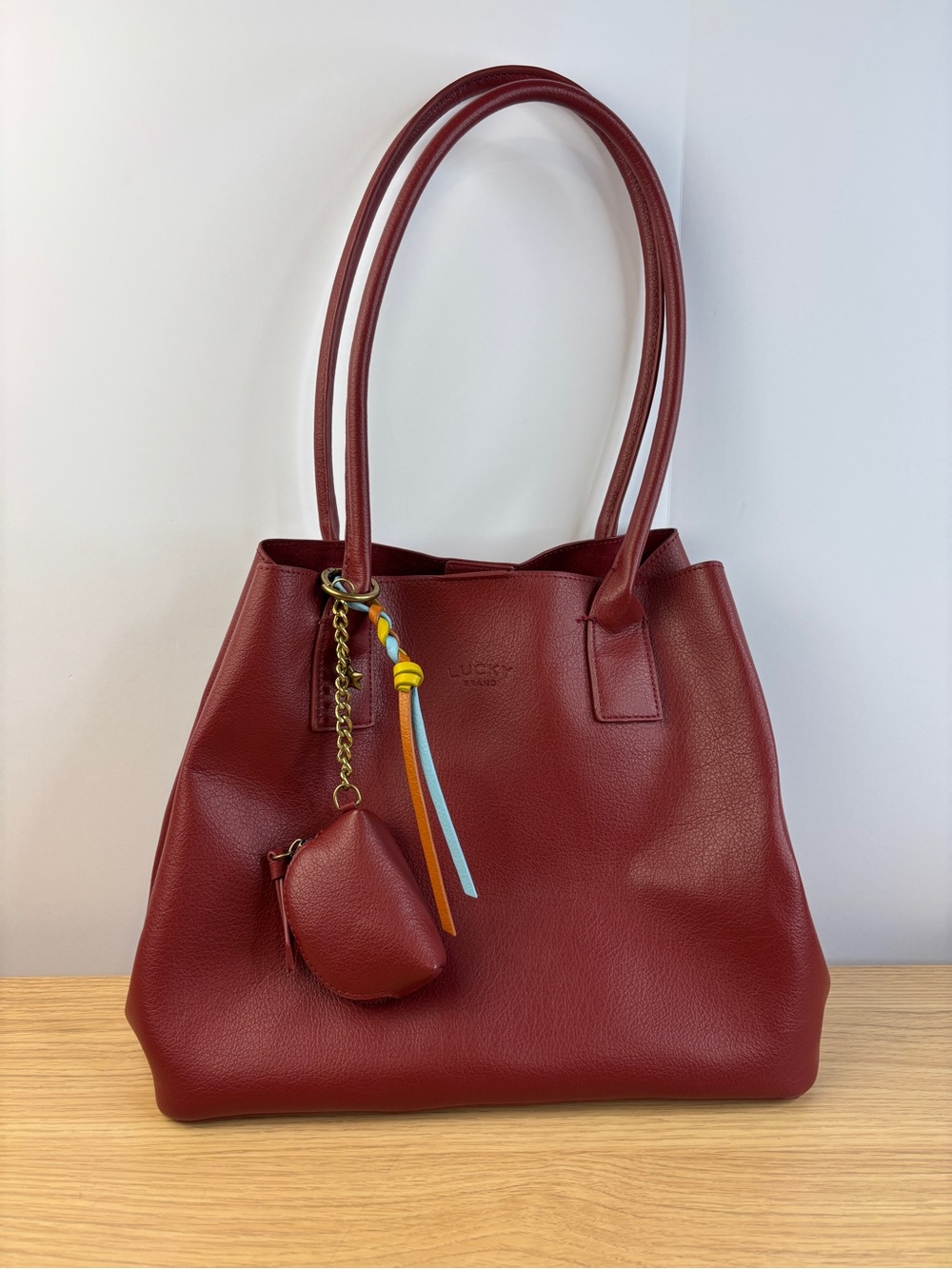 Lucky Brand Alin Tote in a‎ Deep Red with Bag Charms LIKE NEW!